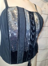 Lane Bryant 18 20 Black Sequin Underwire Corset Buster Hook Eye Party Plus Size