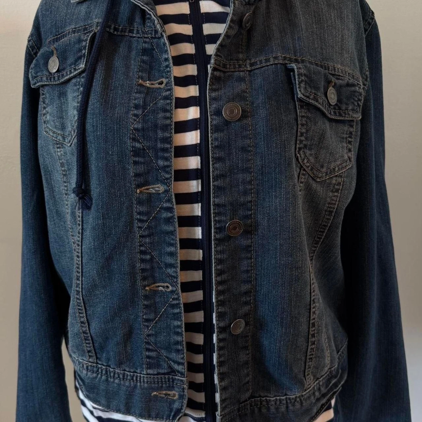 SO Juniors Girls XL Jacket W/attached blue White Striped hoodie NWT Gifts School