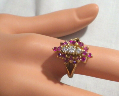 14KT YG RUBIN & DIAMANT VINTAGE RINGGRÖSSE 6,5