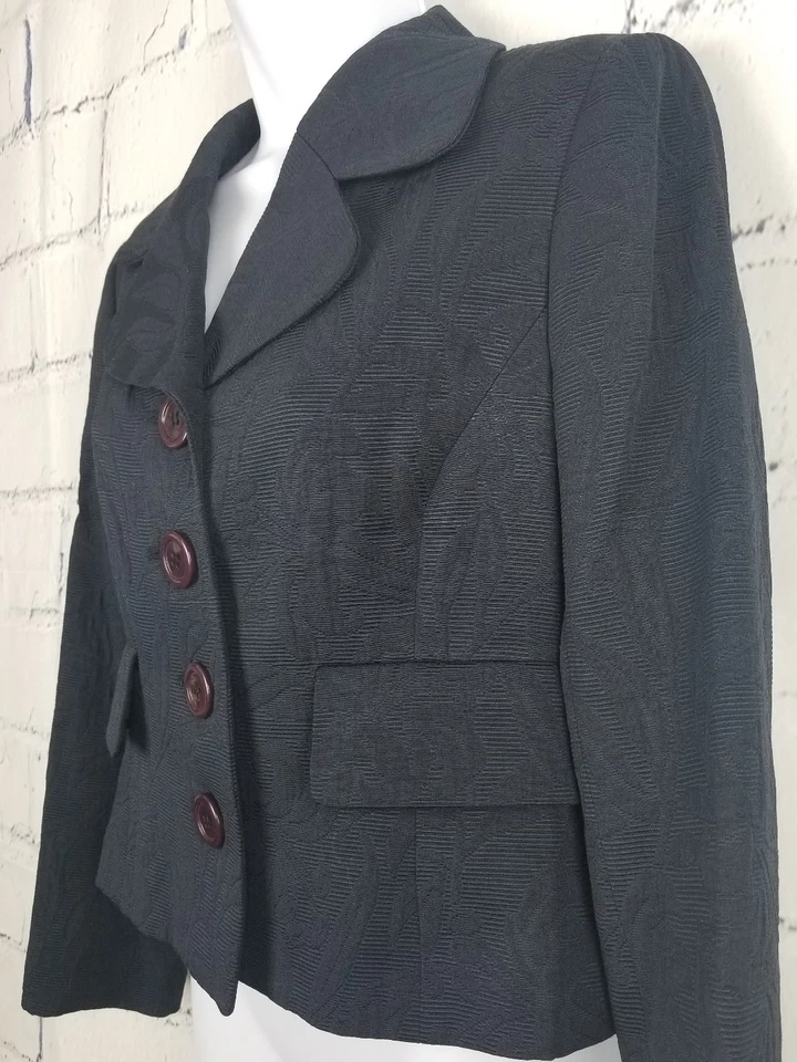 Blazer Talbots Petites Talla 8P Negro Jacquard Estampado Floral 4 Botones 2 Bolsillos Foto 3 de 4