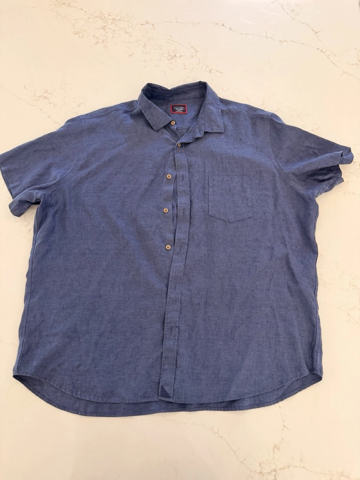 UNTUCKit Cameron WR Blue 100% Linen Short Sleeve Button Front Shirt xxl