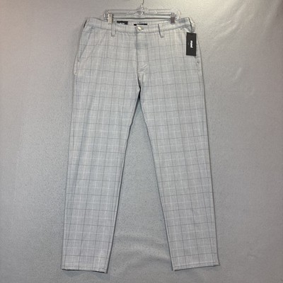 Mavi Milton Slim Leg Pants Mens Lt Gray Check Stretch Trousers NWT Size 38X32