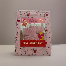 NEW Disney Winnie the Pooh Full Size Sheet Set - Pink w Pooh and Heart Balloons