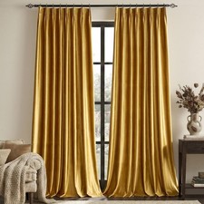 Gold Velvet Pinch Pleated Curtains: Luxury Living Room 108 Inches Long 2 Panels