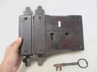 HUGE Antique Oak Lock Victorian Church Wood Old Wrought Iron Key Georgian Wooden