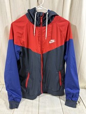 Nike Windrunner Mens M Hooded Windbreaker Jacket Color-block Blue Red Full Zip