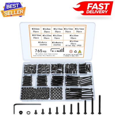 765 Pcs M3 Screws Bolts and Nuts Assortment Kit, Small Hex Socket Head Cap...