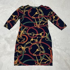 Lauren Ralph Lauren Women's Blue Multi Chain Straps Print Dress SZ Small Preppy