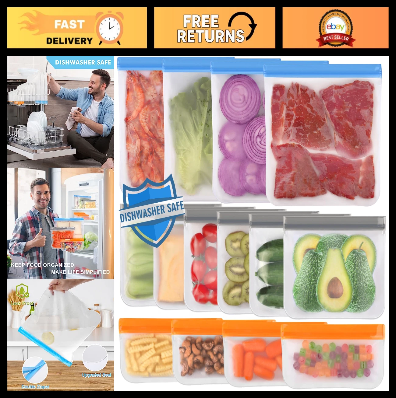 14 Pack Reusable Freezer Bags - Leakproof, BPA Free Food Storage for Lunch & Tra
Opens in a new wind