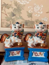 A Pair of Chinese Colorful Ceramic Foo Dogs Statues
