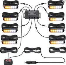 8PCS Surface Mount Strobe Lights Kit, White Amber Grill Grille Emergency Warnin