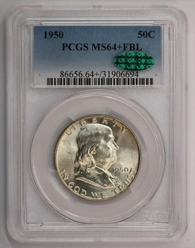 1950 Franklin Half Dollar PCGS MS64+FBL CAC