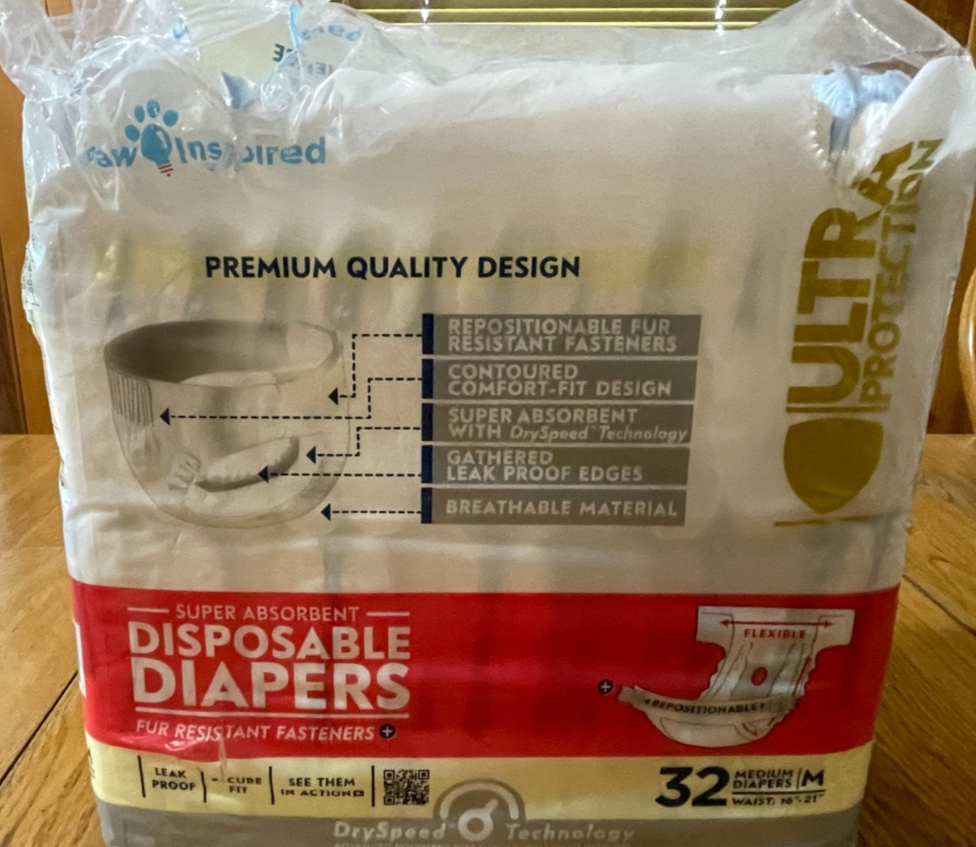 Paw Inspired 27/32ct Disposable Dog Diapers Medium Waist 16"-21" (Open Package)