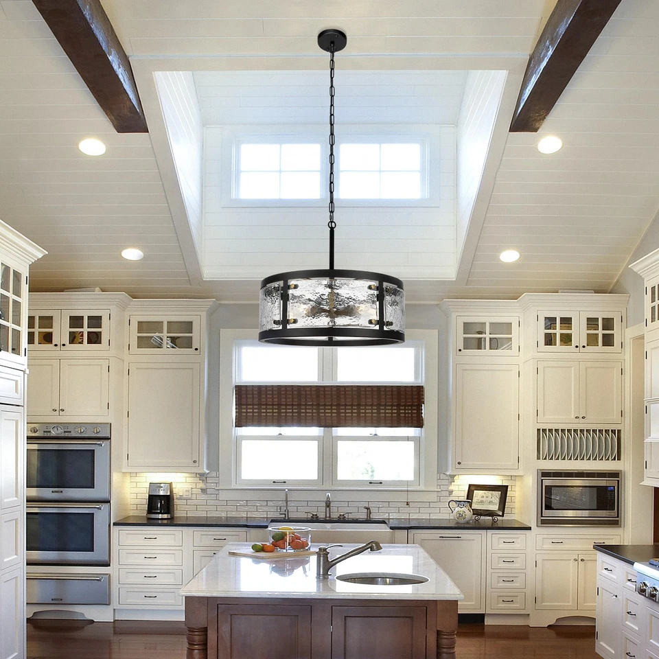 Lámpara de araña negra redonda de granja de 20", accesorio de luz de comedor rústico de 5 luces... Foto 3 de 4