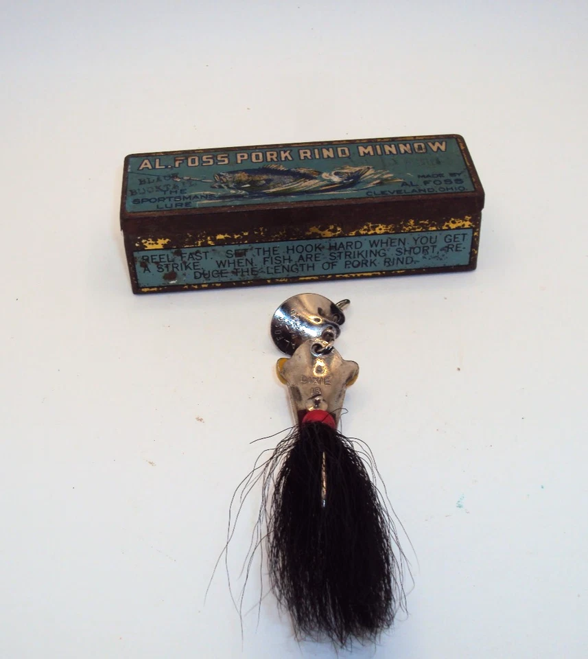 Винтажная рыболовная приманка AL Foss No13 Dixie Wiggler в оригинальной жестяной коробке 1930 - Изображение 4 из 4