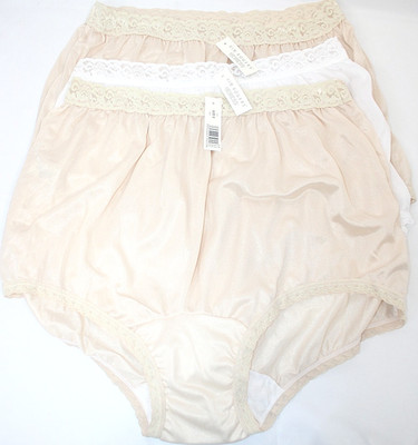 3 Vintage Kim Rogers Heiress Shimmer Nylon Brief Panties Lace White & Nude 8 NWT
