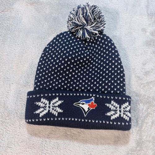 Toronto Blue Jays Pom Pom Beanie Hat Snowflakes TD Logo Winter Warm