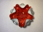 Italian Murano Sommerso Red White Italian Art Glass Bowl Ashtray 7” MCM