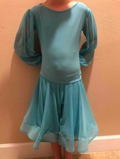 Dance America Ballroom Dance Leotard Skirt Set Girls Size 10 12 Turquoise