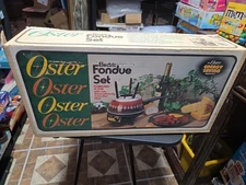 Vintage 1980's OSTER Electric Fondue Set, Red 8 Forks Paperwork Original Box