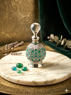 Vintage Style Jeweled Perfume Bottle Emerald Blue Rhinestone Filigree Wand 3.5''