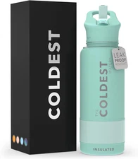 Coldest Insulated Water Bottle with Straw Lid - Stainless Steel Metal Thermos fo