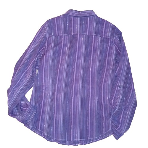 Camisa Allá para mujer talla 10 blusa púrpura con botones a rayas cuello brillante - Imagen 3 de 10