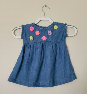 Lightning Bug Baby Denim Dress with Floral Applique Size 18m Shabby Chic READ