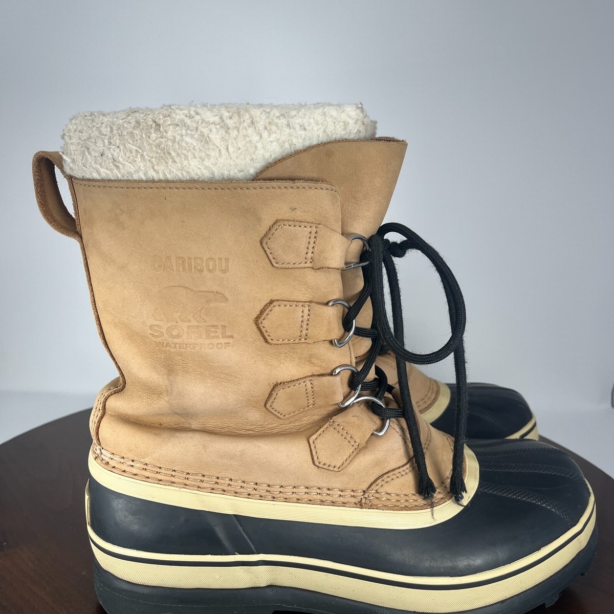 Sorel Caribou Boots Men's 8 Tan Black Nubuck Insulated Lined Shoes
