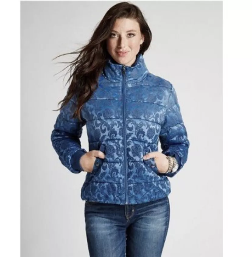 GUESS ASSUNTA BLUE PAISLEY ZIP UP LONG SLEEVE OMBRE PUFFER JACKET S | eBay