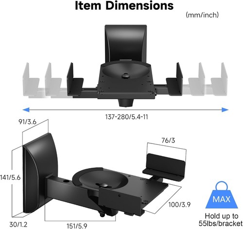 Suptek Dual Speaker Wall Mounts, Surround Sound Stands, Universal, SPM201 - Picture 6 of 11