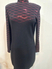 Gorgeous St John Evening black dress with pink paillettes size 8 mock neck
