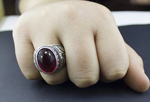Anillo de plata de ley para hombre hecho a mano, pluma de acero artesanal, piedra granate, Imperio bizantino Foto 3 de 4