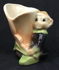 Vintage Elf Pottery Vase or Planter - Calla Lily 4 Inches Pink Green Colors