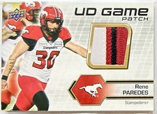 #14/25 RENE PAREDES Jersey UD GAME Patch  2021 UD UPPER DECK CFL Stampeders