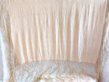 VTG Pink Silk Shawl Fringe 45" x 43" Piano Throw 19th Repurpose Antique