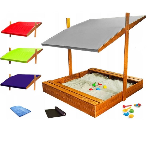 Sandkasten Aus Holz Mit Dach Abdeckung ImpräGniert Sandbox Grau 120 Cm-image