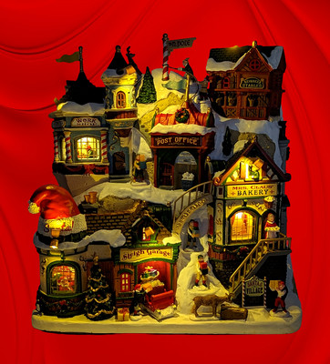 Lemax Santa's Village Facade Christmas Town LED Santa Mrs Claus Elves Reindeer