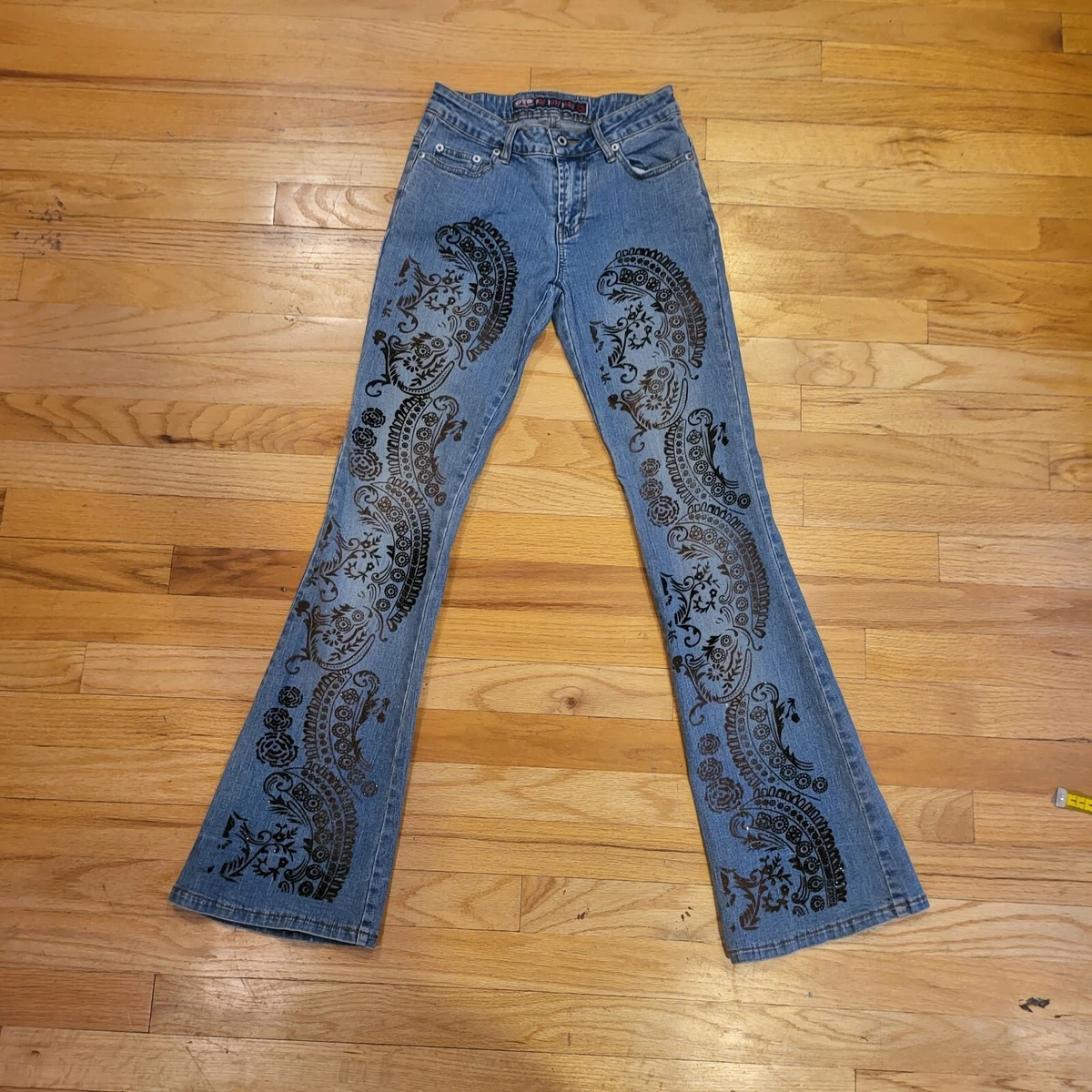 OTB Jeans Vintage y2k flare bell bottom Blue Sz 3 Mid Rise Flared Denim design