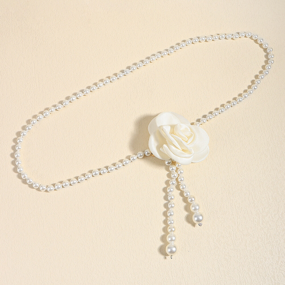 Narrow Floral Women Decorative Belt Camellia Pearl Waist  display picture 2
