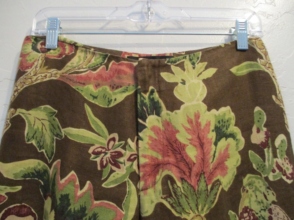 Pantalones Ralph Lauren Mujer Talla 6 100% Lino Floral Marrón Hecho en EE. UU. Foto 3 de 4