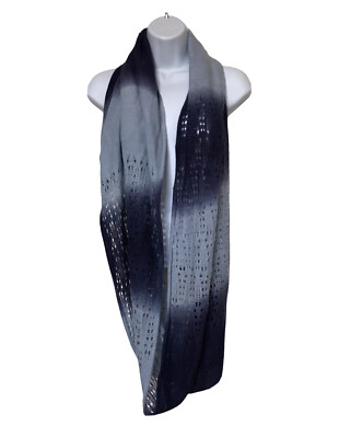 Navy Gray Ombré Cowl Scarf Soft Open Knit Long Infinity Loop Winter Autumn GUC 