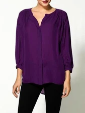 Jeunesse Francoise Blouse Sanguine 100% Silk Purple Shirt Top Long Sleeves NEW