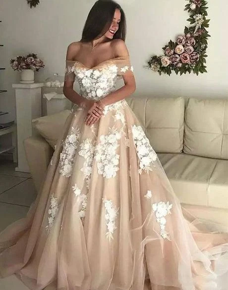 Champagne Beach Boho Wedding Dresses Off the Shoulder Lace Appliques Plus Size - Image 2 of 4