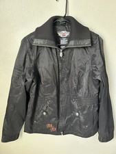 Harley Davidson Jacket Womens Small Black Embroidered Biker Nylon Logo
