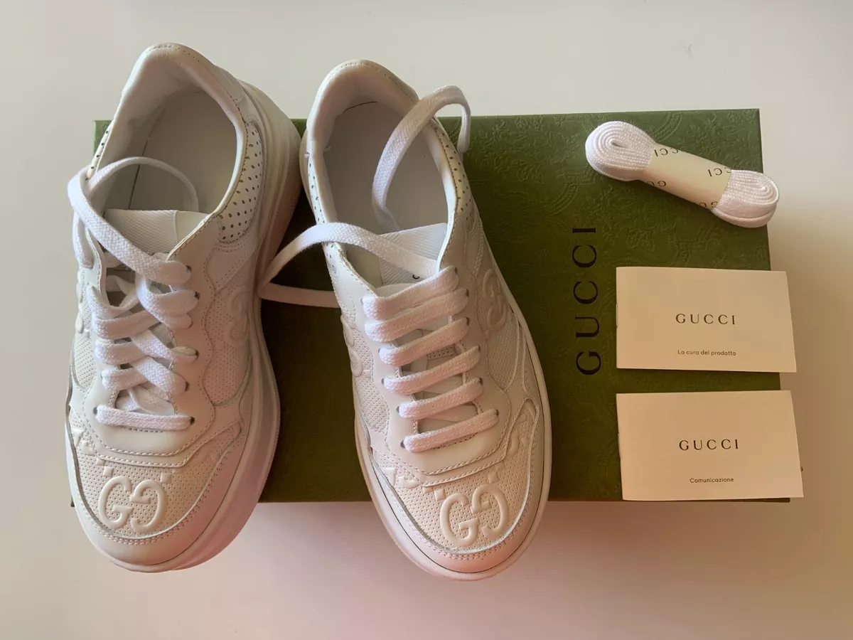 Women's GG embossed sneaker in white leather