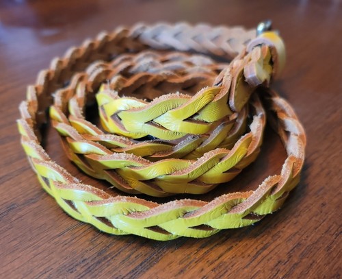 J.Crew Mustard Yellow Leather Braided Skinny Belt Ladies M Up To 42" - Picture 7 of 7