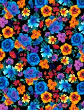 Fabric Flowers Night Bloom Full Black Cotton TIMELESS TREASURES 1/4 yd 8415