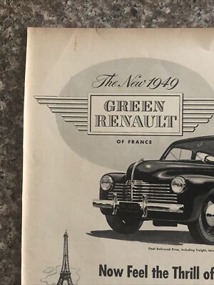 1949 Green Renault of France VTG 1940s PRINT AD Thrill Of First
