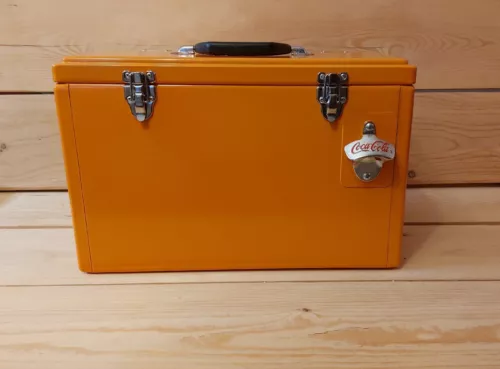XL Getränke Kühlbox Orange Inhalt 25 Liter Coolbox 49x27x30 + Coca Cola Öffner 